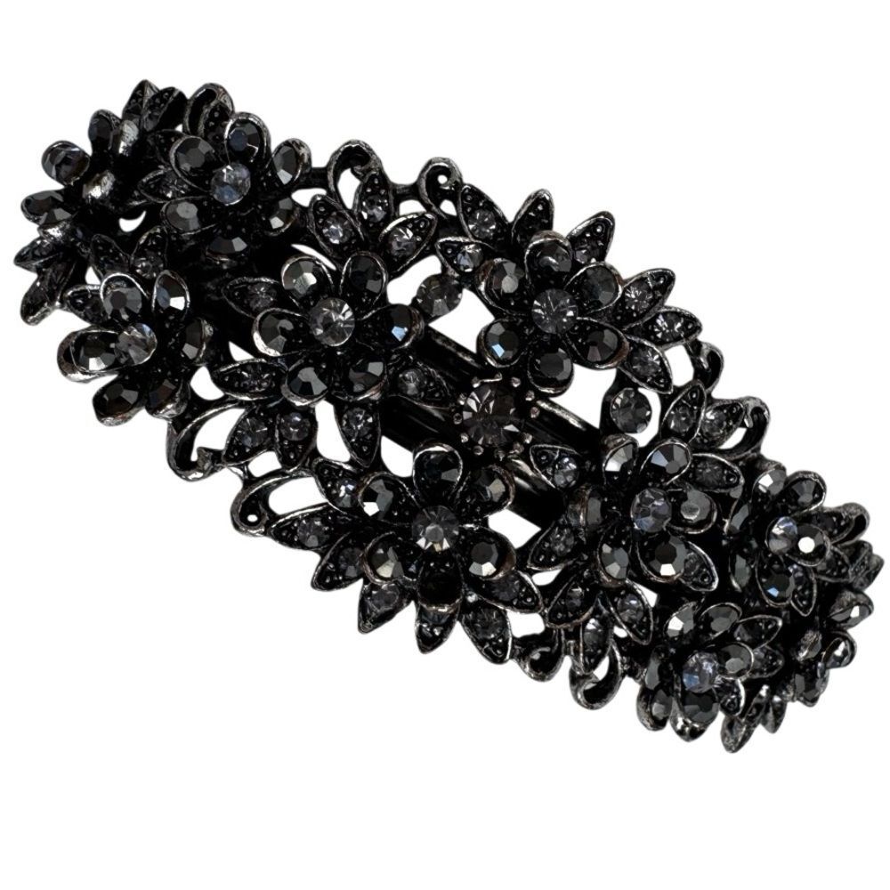 FLOWER AND PETAL RHINESTONE AND METAL BARRETTE HAIR JEWELRY
